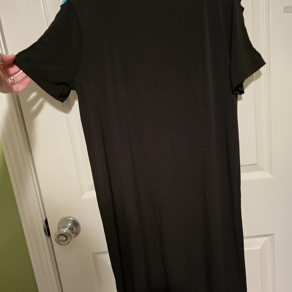 Michael Kors Black Stretch Distressed Shoulder Shift Dress Medium - Picture 6 of 7
